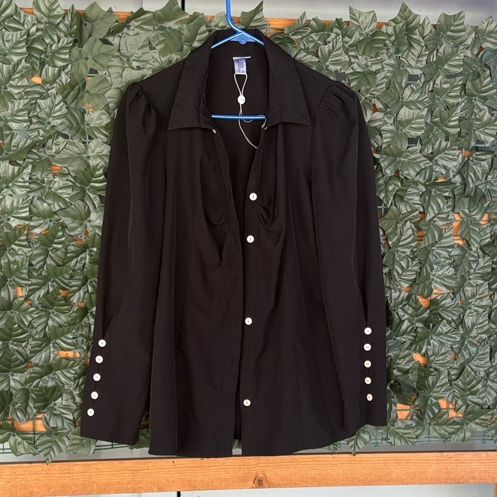 Missmoly,  woman’s Classic Black Button-Front Blouse with Pearl Buttons size L